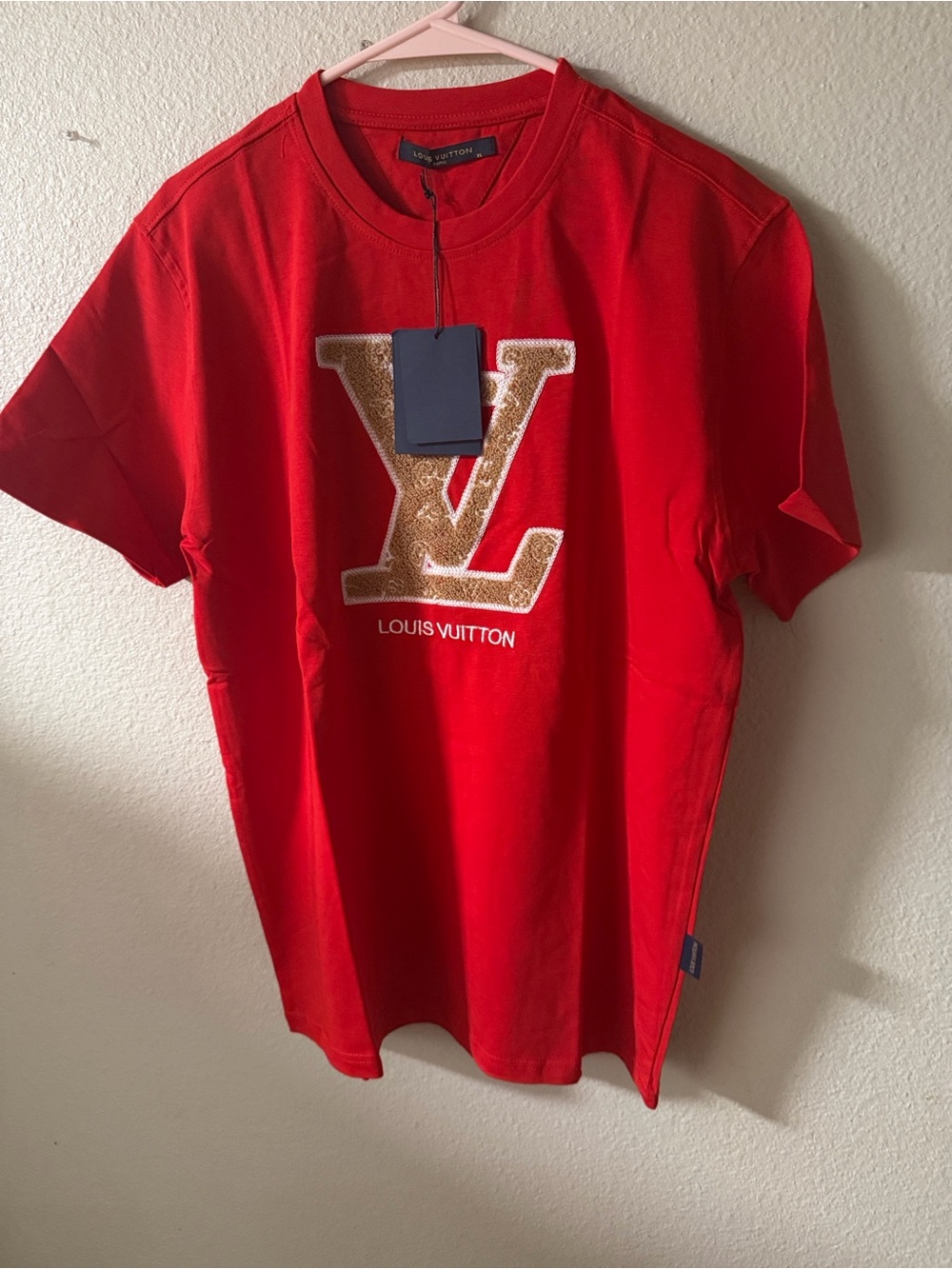 Louis Vuitton Red Tee with Gold LV Monogram